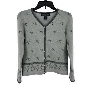 Herman Geist Lambswool Rabbit Hair Gray Cardigan Sweater Size Petite Small PS
